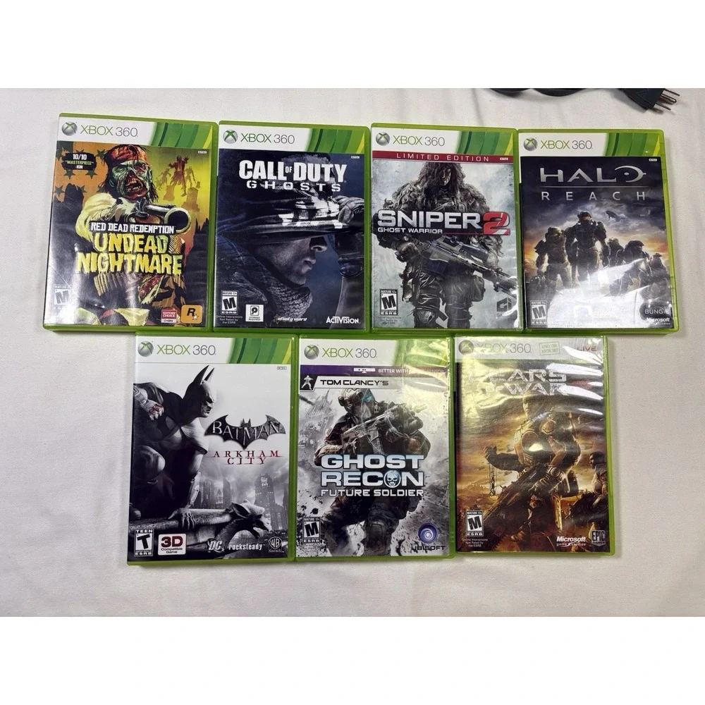 Xbox 360 Console HDD Bundle 2 Controllers Halo Reach‎ Batman Arkham COD 7 Games